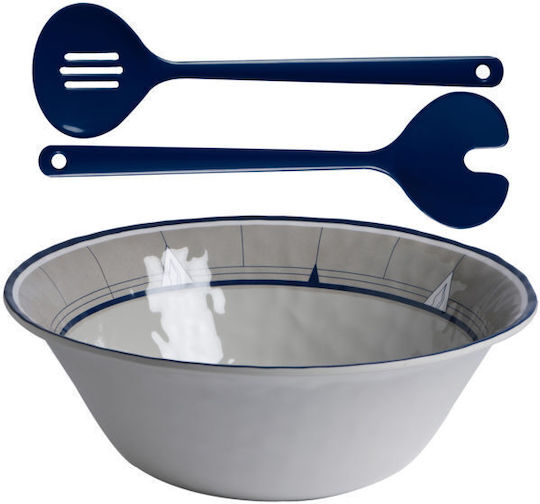 Marine Business Melamine Salad Bowl with Salad Spoons White 27.5x27.5cm 3pcs