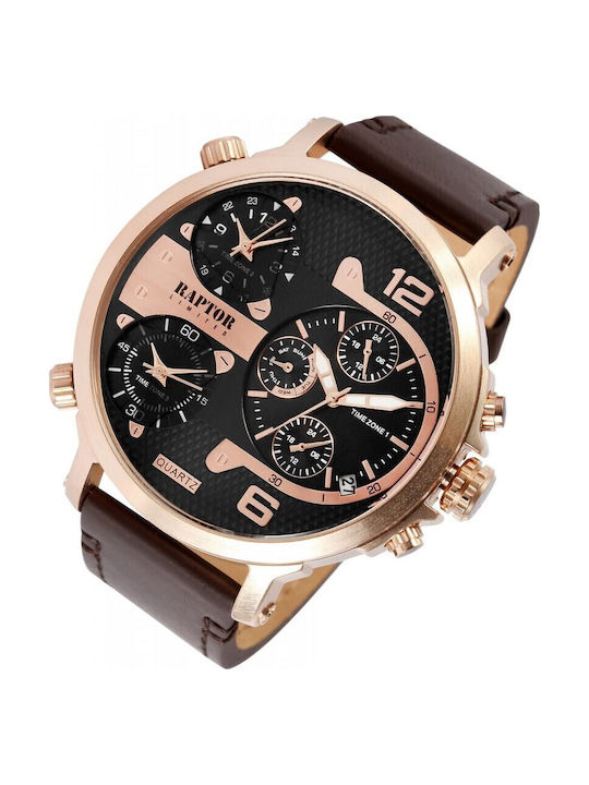 Raptor Men's Watch Chronograph Battery with Brown Leather Strap