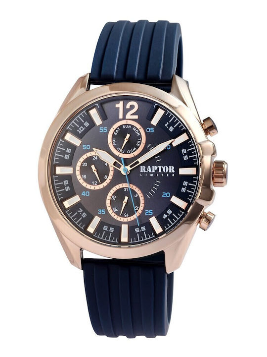 Raptor Men's Watch Chronograph Battery with Blue Rubber Strap