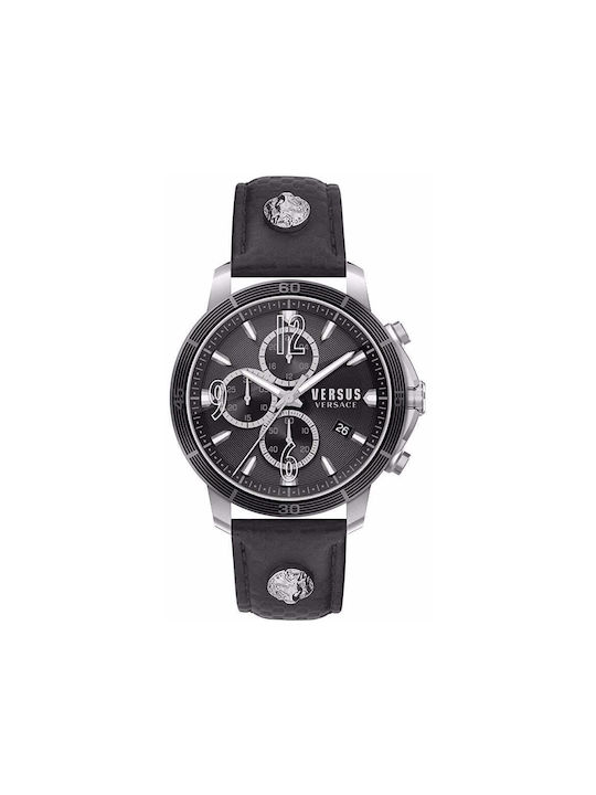 Versus by Versace Battery Chronograph Watch with Leather Strap Black
