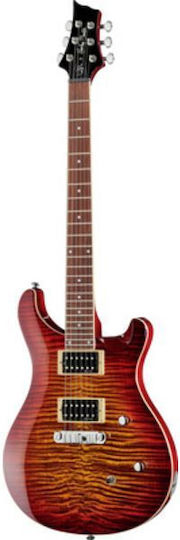 Harley Benton CST-24 Chitară Electrică Stratocaster cu HH Configurație Doze Paradise Amber Flame cu Husă