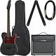 Harley Benton SBK Standard Set Electric Guitar With Shape Telecaster and HH Pickups Layout Black Matt