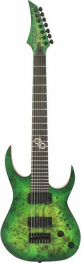 Solar Guitars Електрическа Китара 7 Струни Stratocaster с HH Магнитна Конфигурация Lime Burst Matte