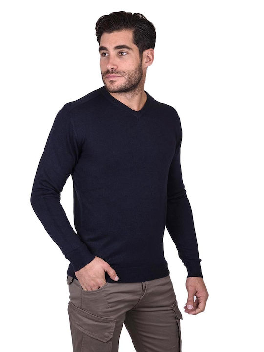 Tricou pentru bărbați cu decolteu în V Albastru