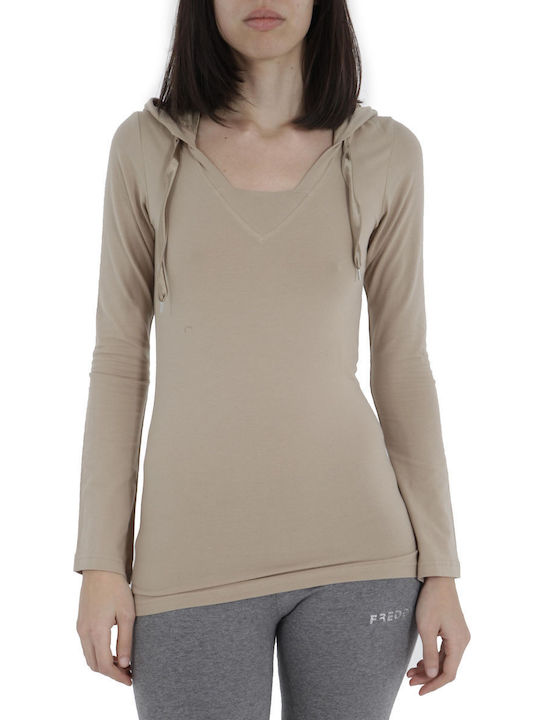 Freddy Damen Bluse Langärmelig Beige