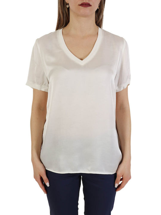 Liu Jo Damen T-shirt mit V-Ausschnitt Weiß