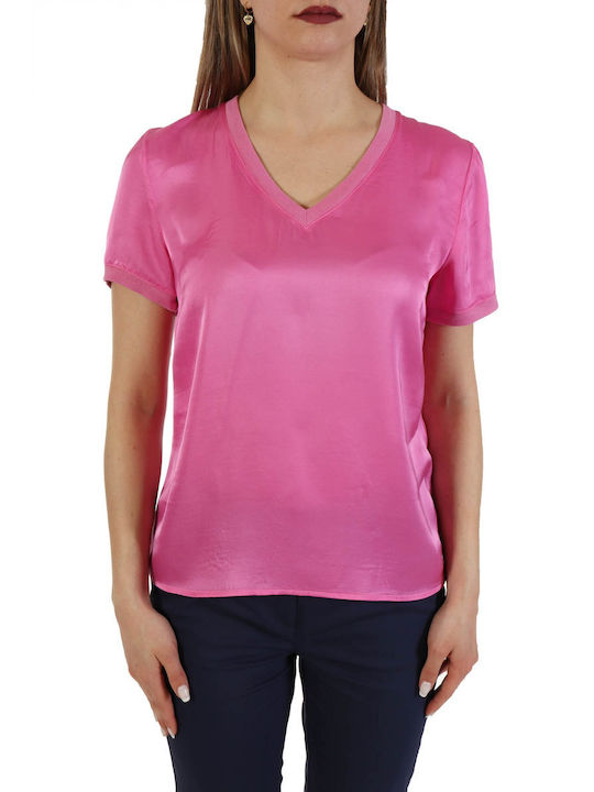 Liu Jo Damen T-shirt mit V-Ausschnitt Fuchsie