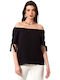 Anna Raxevsky Women's Summer Blouse Off-Shoulder with 3/4 Sleeve Black