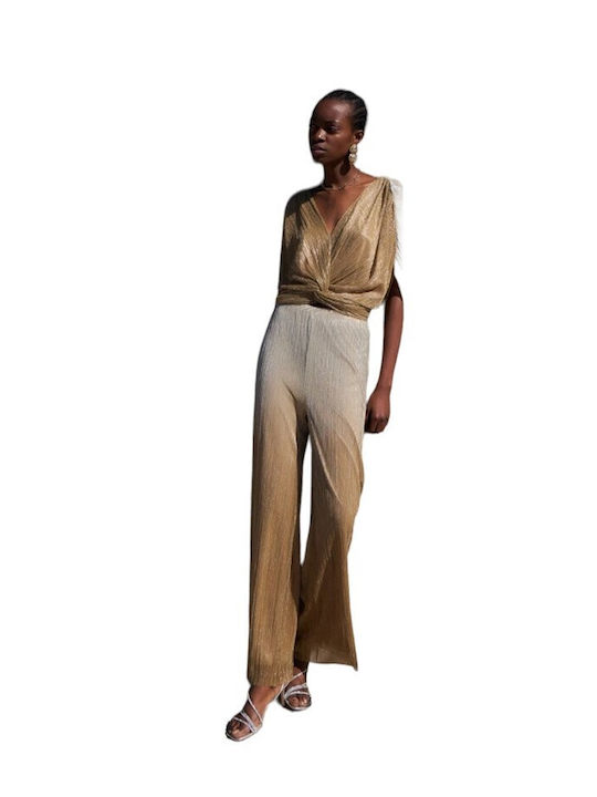 BSB Women's Satin Trousers with Elastic in Regular Fit Gold