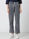 Broadway Women's High-waisted Crepe Trousers Striped Navy Blue