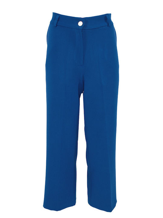 Forel Women's High-waisted Fabric Trousers in Straight Line Blue