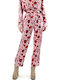 Damen Stoff Hose Blumen Rot