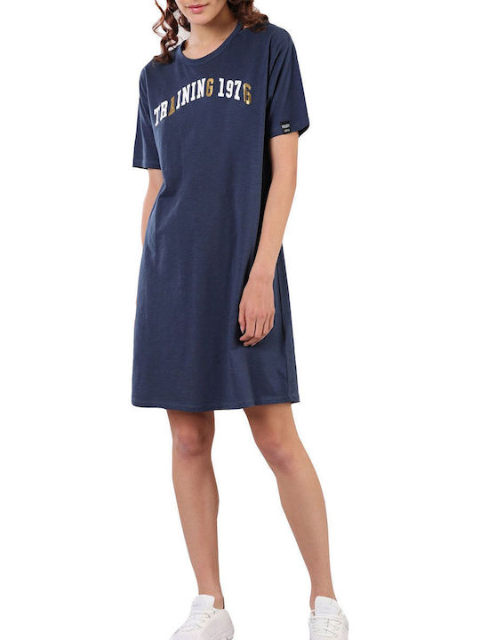 Summer Mini Athletic Dress T-Shirt Short Sleeve Blue
