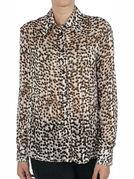 Smorzare Women's Polka Dot Long Sleeve Shirt Brown