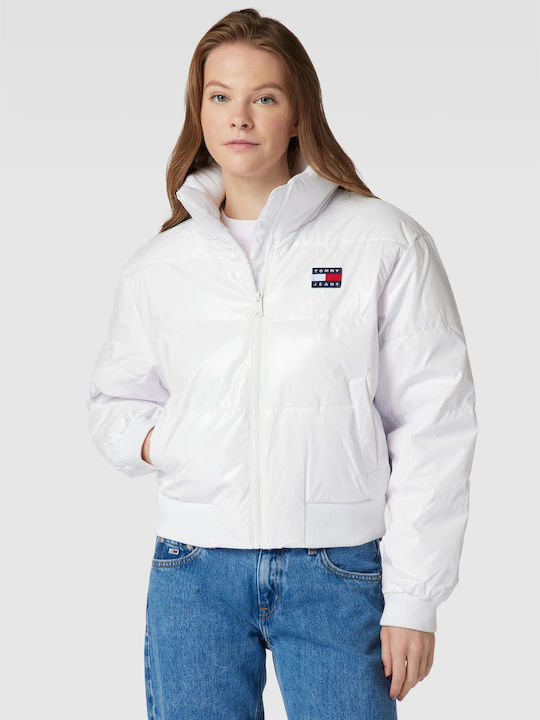 Tommy Hilfiger Women's Short Puffer Jacket for Spring or Autumn White