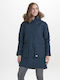 Women's Long Parka Jacket Waterproof and Windproof for Winter with Hood Navy Blue