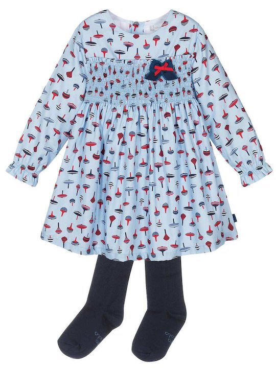 Tutto Piccolo Kids Dress Set with Tights Long Sleeve Blue