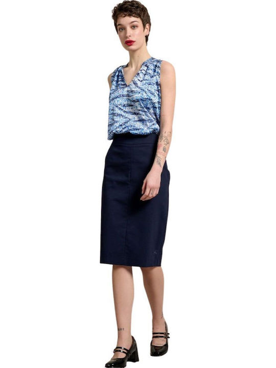 Pencil Ψηλόμεση Midi Φούστα Navy Μπλε