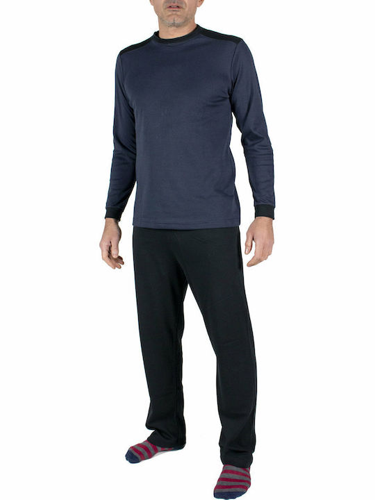 A.A UNDERWEAR Χειμερινή Ανδρική Πιτζάμα Navy Μπλε