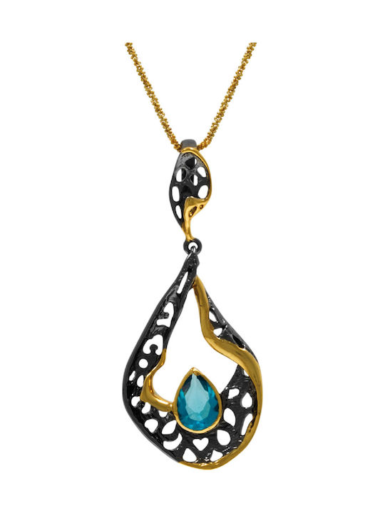 Bizoutaki Silver Necklace with Light Blue Zircon