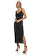 RichgirlBoudoir Maxi Evening Dress Slip Dress Satin Draped Black