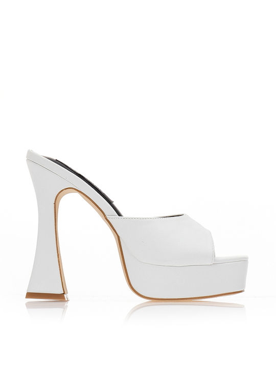 Tsoukalas Mules with Chunky High Heel in White ...