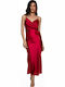 Sommer Maxi Abendkleid Slip Dress Drapiert Burgundisch