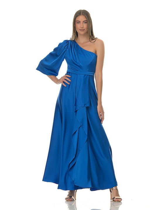 Farmaki Maxi Dress for Wedding / Baptism Satin Blue