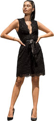 Freestyle Satin Dress With Lace Evening Black Freestyle Satin Dress With Lace Evening Black