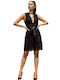 Summer Mini Evening Satin Dress with Black Lace
