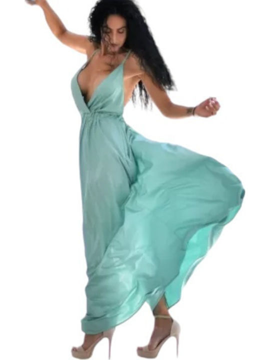 Summer Maxi Evening Dress with Slit Green