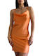 Chica Mini Evening Dress Satin Draped Open Back Orange