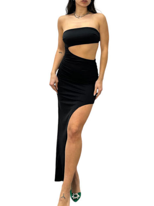 Chica Καλοκαιρινό Midi Βραδινό Φόρεμα Strapless Μαύρο