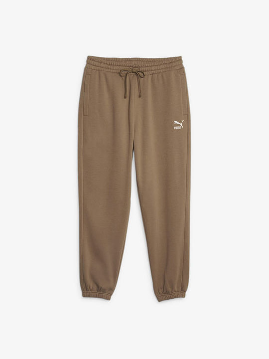 Puma Men's Fleece Sweatpants with Rubber Brown