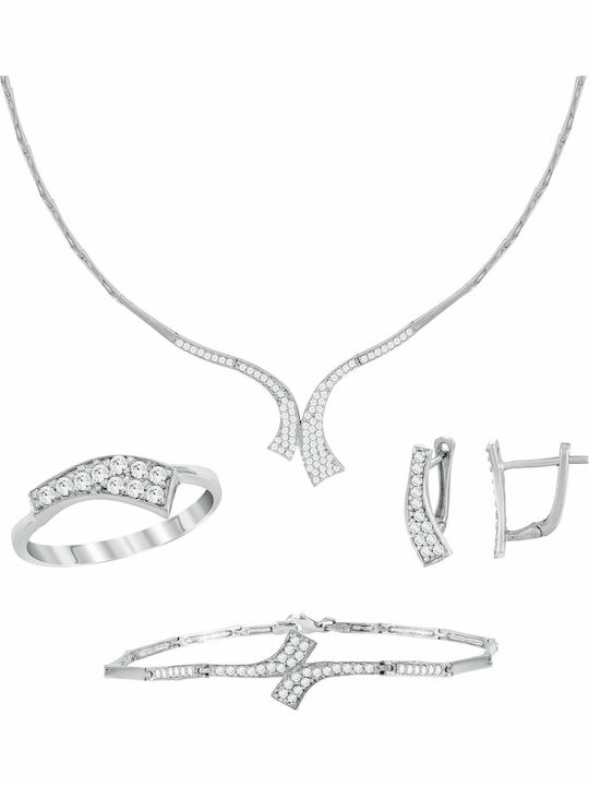Kiriakos Gofas Set with Necklace , Earrings & Ring from White Gold 14K with Stones