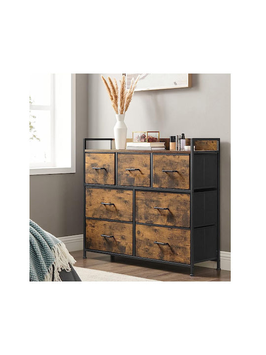 Wooden & Metallic Chest of Drawers with 7 Drawers 98x28.5x85cm