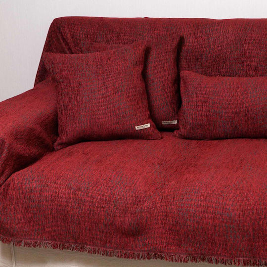Aslanis Home Ismaros Dreisitzer-Sofa Wurf Chenille 180x300cm Burgundisch / Grau