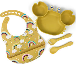 Queen Mother Feeding Set καβουράκι made of Silicone with Non-Slip Base Yellow 4pcs