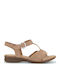 Leder Flache Sandalen für Damen Anatomisch mit Riemen in Beige Farbe