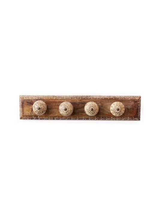 Natural Wooden Coat Rack with 4 Hooks Beige 38cm