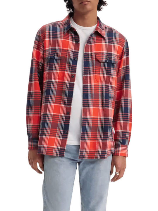 Jackson Worker Дълъг Ръкав Фланелена Overshirt в Широка Кройка Каре Червен