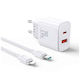 Joyroom Mobile Phone Charger with USB-A and USB-C Output Ports and USB-C - Lightning Cable 20W Power Delivery / Quick Charge 3.0 White