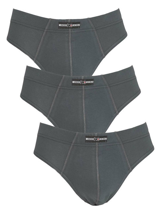 MEN'S COTTON BRIEFS WITH INNER ELASTIC BAND NC2019711 - PACK OF 3 PIECES - ANTHRACITE
