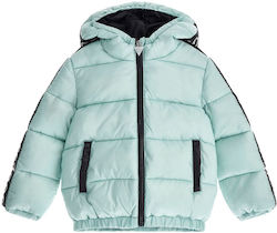 Guess Boys Quilted Coat Turquoise with Ηood