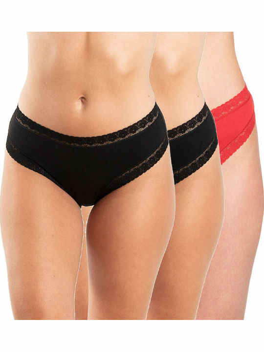 Plus Γυναικεία Slip 3Pack με Δαντέλα Μαύρα