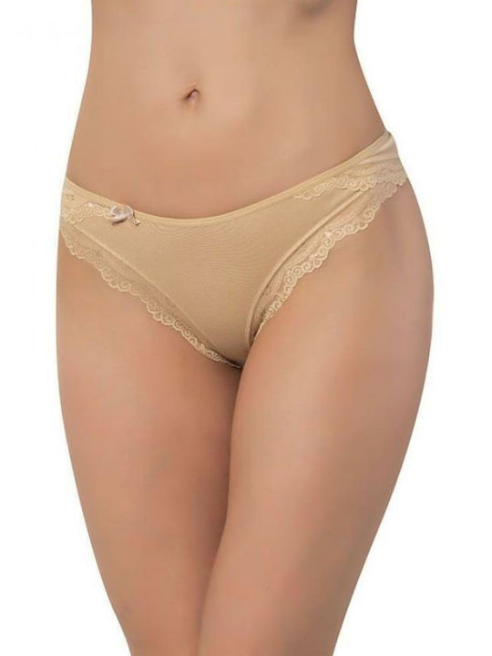 Sexen Βαμβακερό Γυναικείο Slip με Δαντέλα Μπεζ