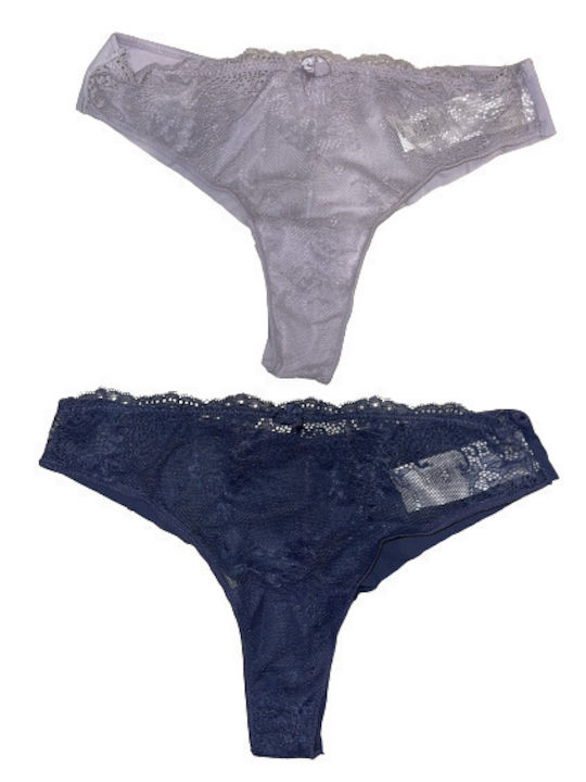 Femei Slip 2Pack fără cusături cu Dantelă Albastre