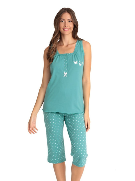 Lydia Creations Sommer Damen Pyjama-Set Baumwolle Grün