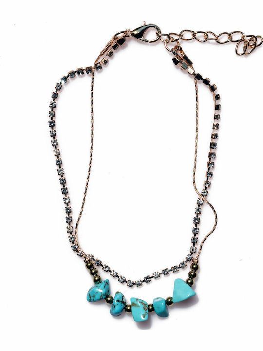 Bizoutaki Gold Plated Anklet from Brass Turquoise 21.5cm
