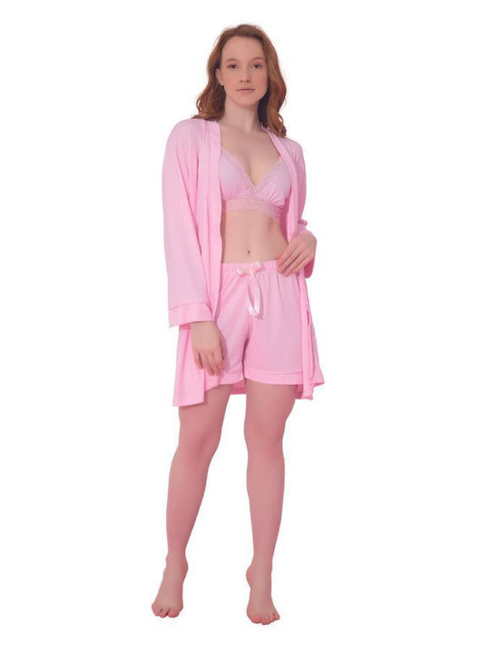 Set de pantaloni scurți de pijama pentru femei cu halat Stella Pink IRA Viscose Pink